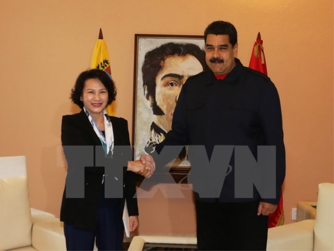 Chủ tịch Quốc hội Nguyễn Thị Kim Ngân hội kiến Tổng thống Venezuela Nicolas Maduro. (Ảnh: Trọng Đức/TTXVN)